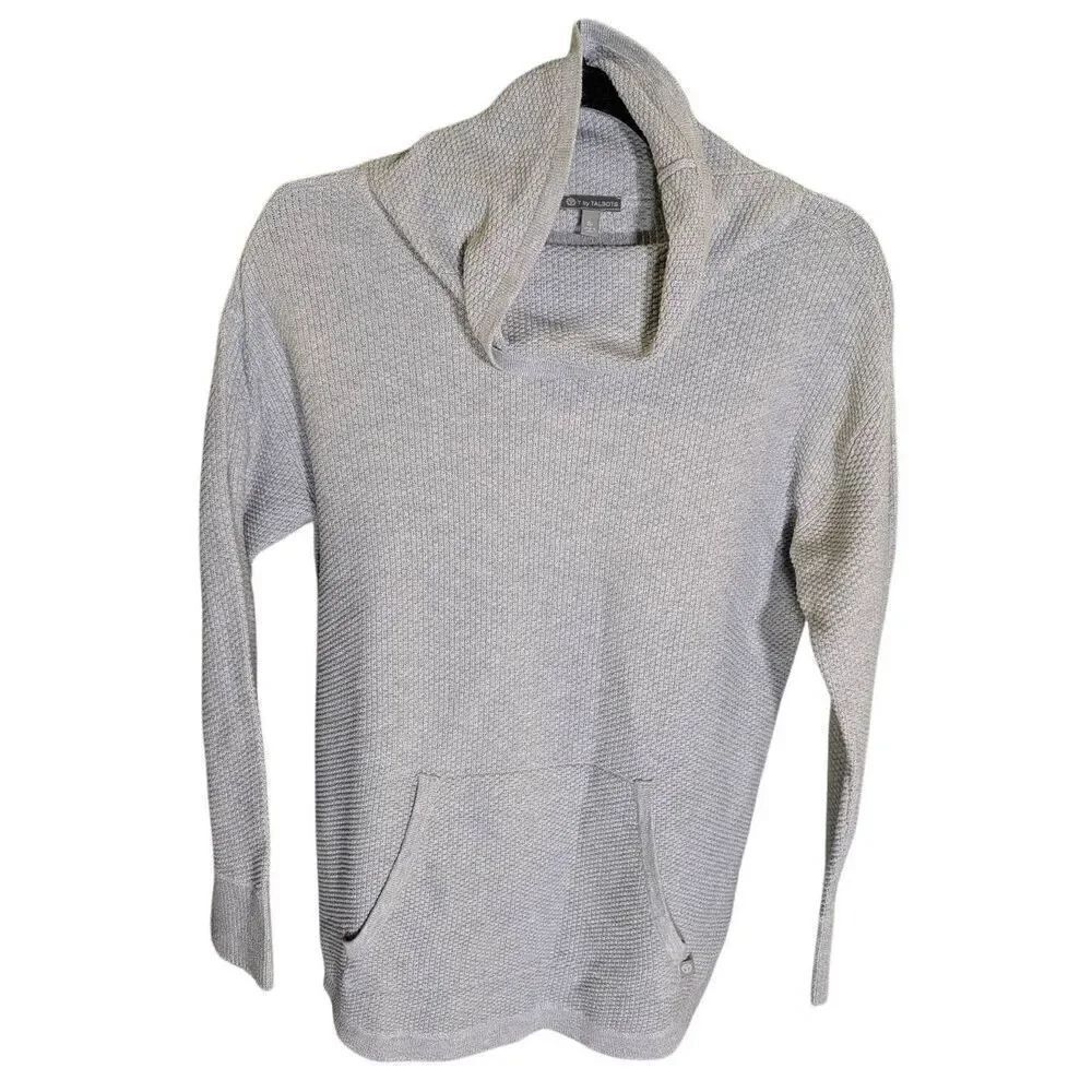 T by Talbots Waffle Knit Cowl Neck Gray Top Women's Size Small
